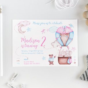 Två tuggdjur, ballonger Whimsical Birthday Inbjudningar