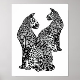 Två tuggolade svarta och vita katter poster