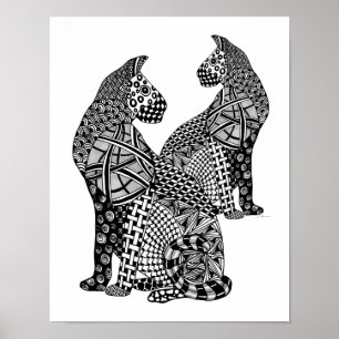 Två tuggolade svarta och vita katter poster