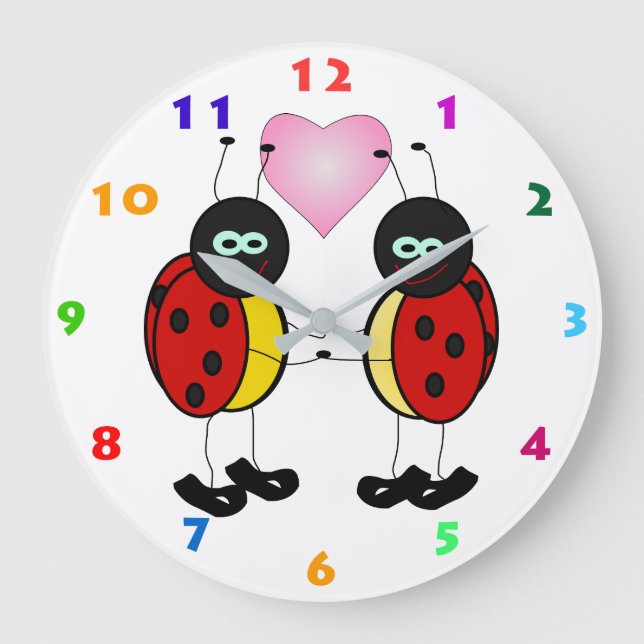 TVÅ TULLLADYBIRDS OCH ROSA HEART FÖR BARN STOR KLOCKA (Framsida)