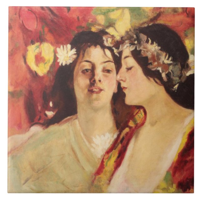 Två turer av Vår (av Stefan Luchian) Kakelplatta (Framsidan)