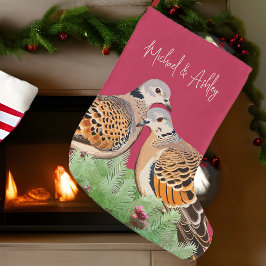 Två turturduvor Red Helgdag Bird par i Kärlek Stor Julstrumpa