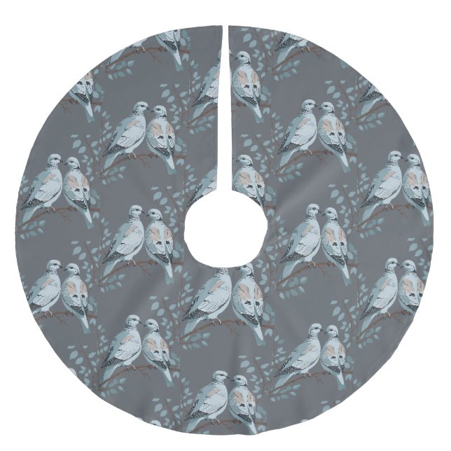Två turturduvor utskärningsstencil-stil julgransmatta borstad polyester (Framsidan)