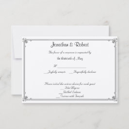 Två Tuxedos med Röd ros Bröllop-svarskort OSA Kort