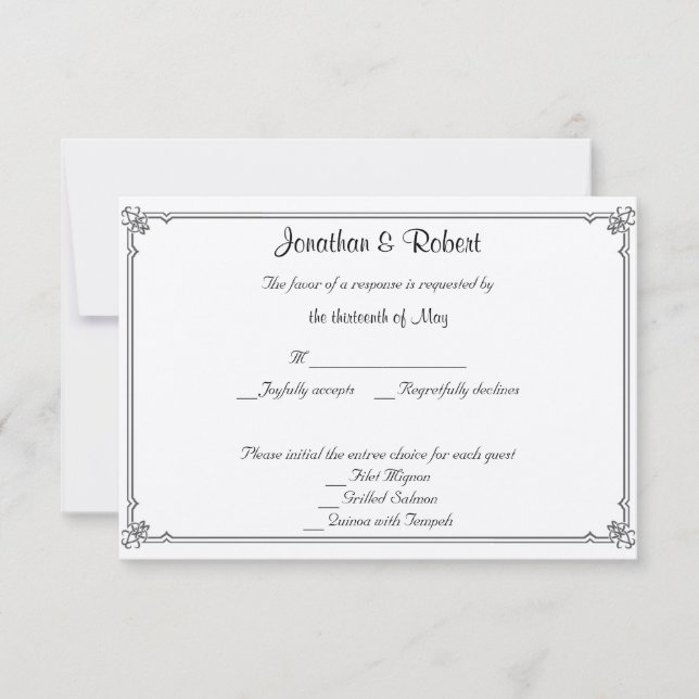 Två Tuxedos med Röd ros Bröllop-svarskort OSA Kort (Framsida)