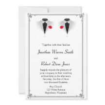 Två Tuxedos på vit bröllopsinbjudan