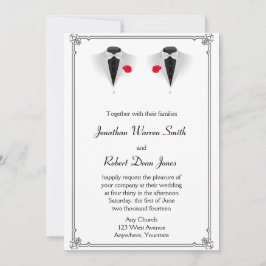 Två Tuxedos på vit bröllopsinbjudan Inbjudningar