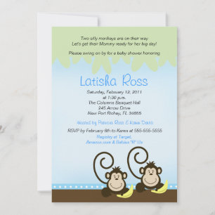 Två två Fånig-apor Boys Baby Shower 5x7 Inbjudningar
