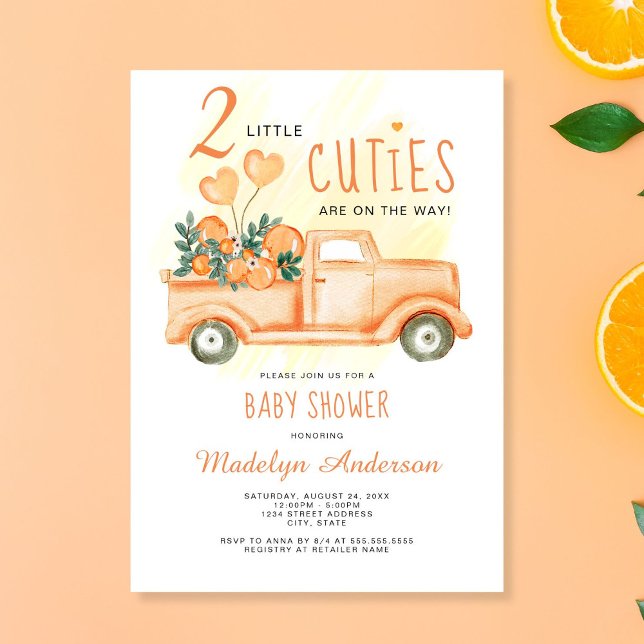 Två Twillingar för Orangen Little Cuties Baby Show Inbjudningar (Skapare uppladdad)