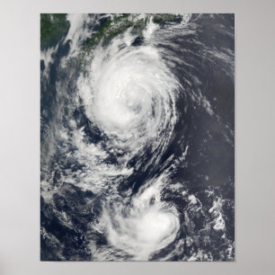 Två tyfonsystem som närmar sig Fjärran östern Poster