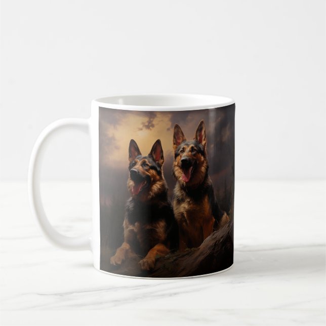 Två tyska herdar i Dusk Kaffemugg (Vänster)