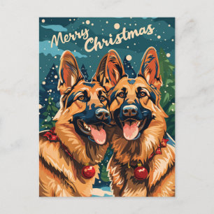 Två tyska Shepherd God jul Vykort