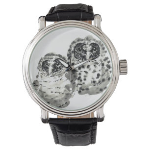 Två uggla-chickar smink bläck-målning armbandsur