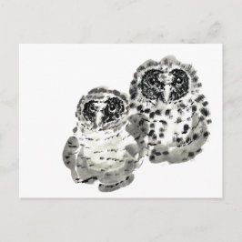 Två uggla-chickar smink bläck-målning vykort