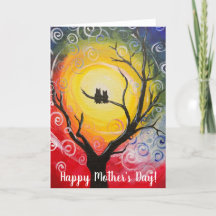 Två uggla i träd under en magisk himlar-Mor-dag