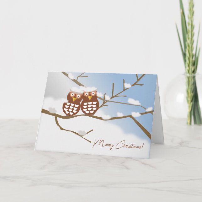 Två Ugglor Cute Uggla-julkort, Helgdag Tack Kort (Framsida)