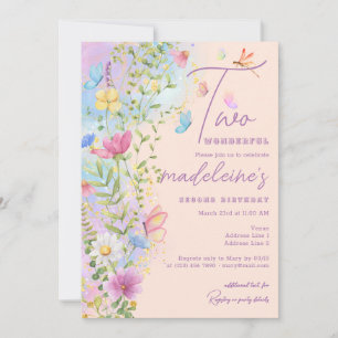 Två underbara Wildblommor Garden Girl 2nd Birthday Inbjudningar