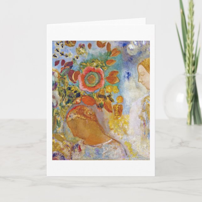 Två unga flickor bland Blommor, Redon Kort (Framsida)