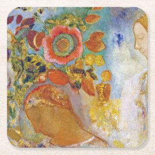Två unga flickor bland Blommor, Redon Underlägg Papper Kvadrat