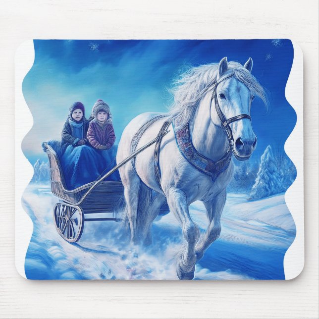 Två unga flickor på en snöig saftrighrid musmatta (Framsidan)