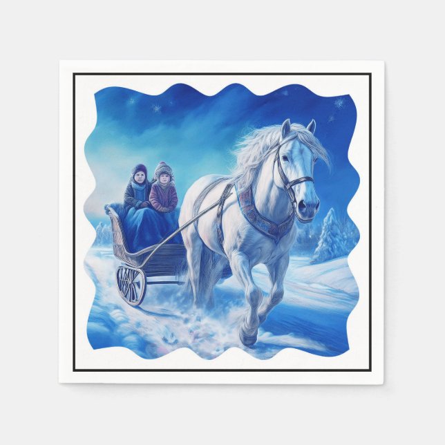 Två unga flickor på en snöig saftrighrid pappersservett (Framsidan)