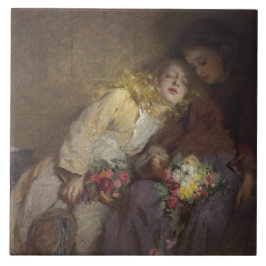 Två unga flickor som återvänder hem kakelplatta