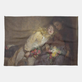 Två unga flickor som återvänder hem kökshandduk