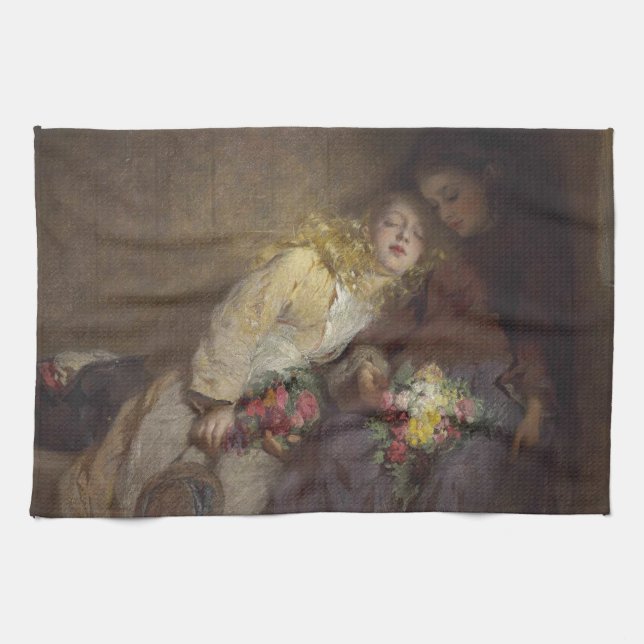 Två unga flickor som återvänder hem kökshandduk (Horisontell)