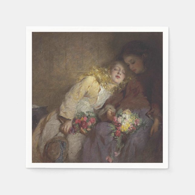 Två unga flickor som återvänder hem pappersservett (Framsidan)