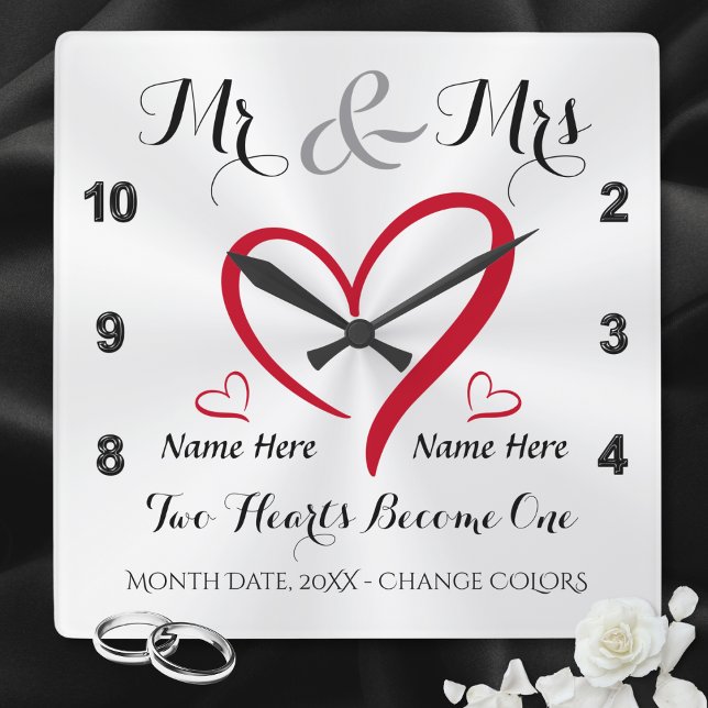 Två utfrågningar blir en Mr. och bröllopsgåvor Fyrkantig Klocka (Mr & Mrs clock. Mr and Mrs bridal shower gifts. Mrs and Mrs personalised wedding gifts. Clock.)