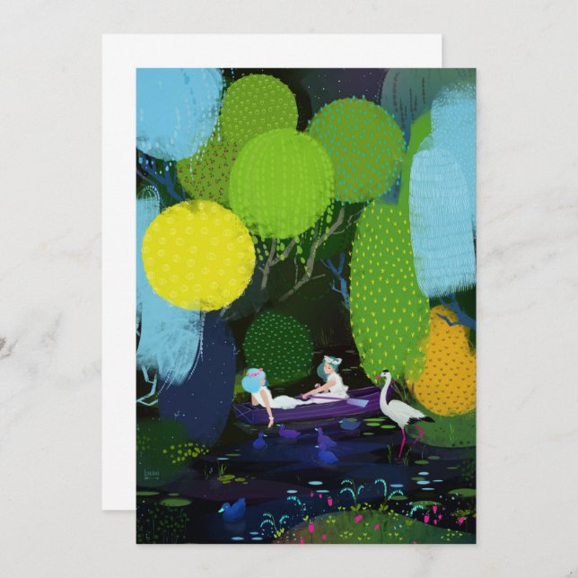 Två vackra Dam i en båt Inbjudningar (Fram/baksida)