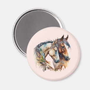 Två vackra hästar Westerna Boho Magnet