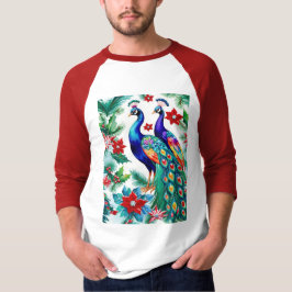 Två vackra julpeacockar med Poinsettias T Shirt