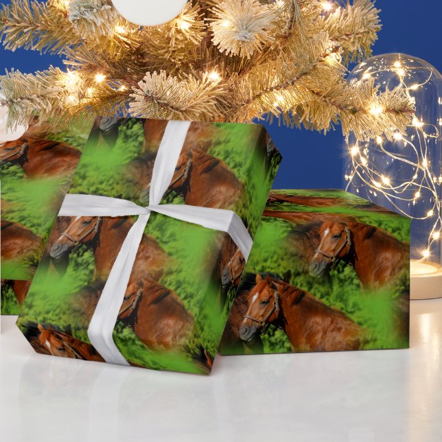 Två vackra kastanjehästar i Sol Presentpapper (Helgdagar)