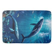 Två valar som simmar bland tropiska fiskar