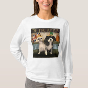 Två valp-pubskylt med brittiska och irländska flag t shirt