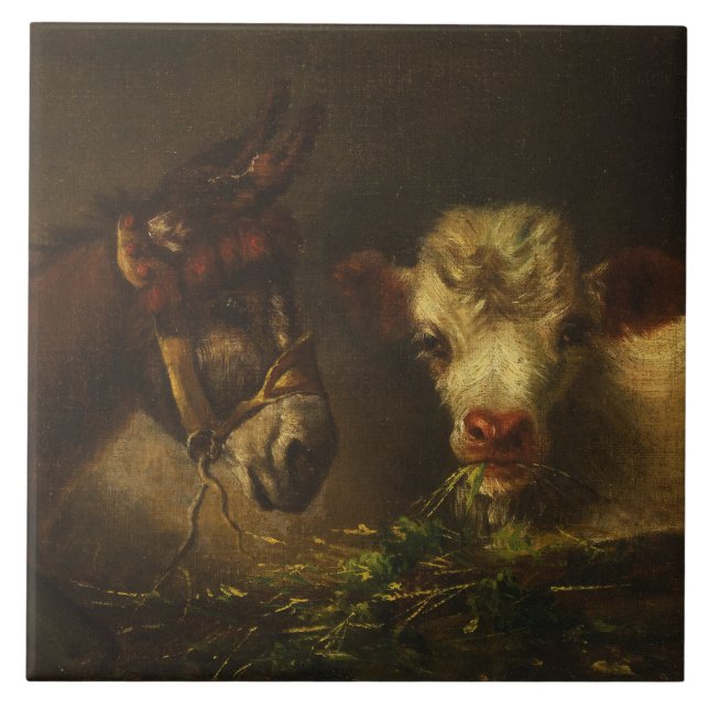 Två vänner (Donkey och Lamb) (Boskap) Kakelplatta (Framsidan)