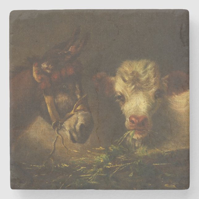 Två vänner (Donkey och Lamb) (Boskap) Stenunderlägg (Framsidan)