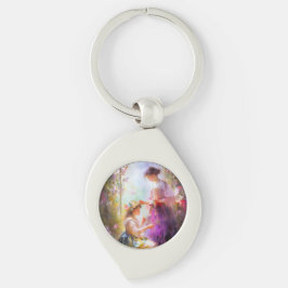 Två vänner swirl silverfärgad nyckelring