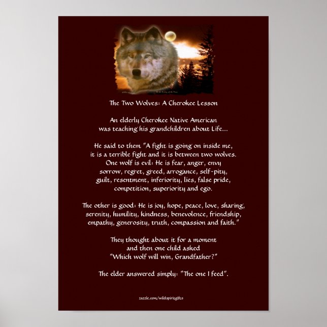 Två Vargar Cherokee Tale Varg Art Poster (Framsidan)