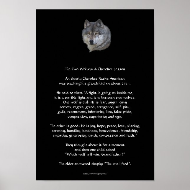 TVÅ VARGAR Poster CHEROKEE TALE Art (Framsidan)