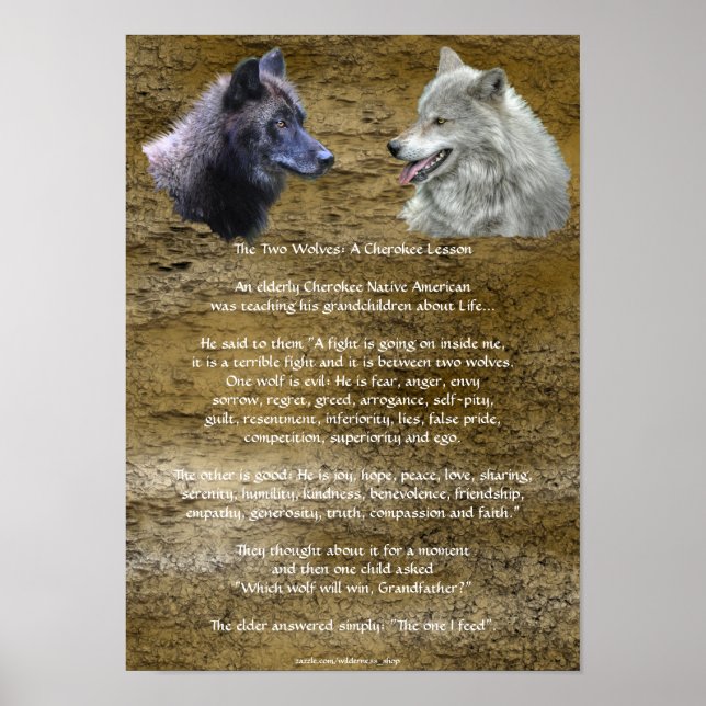 TVÅ VARGAR Poster CHEROKEE TALE Art (Framsidan)