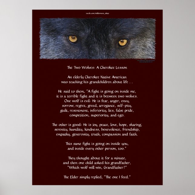 TVÅ VARGAR Poster CHEROKEE TALE Art (Framsidan)