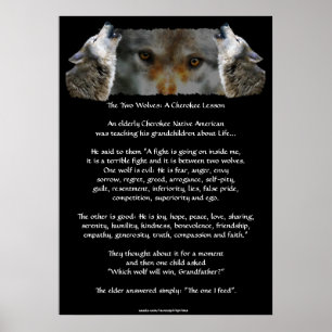 Två VARGAR: Vargen CHEROKEE STORY Art Poster