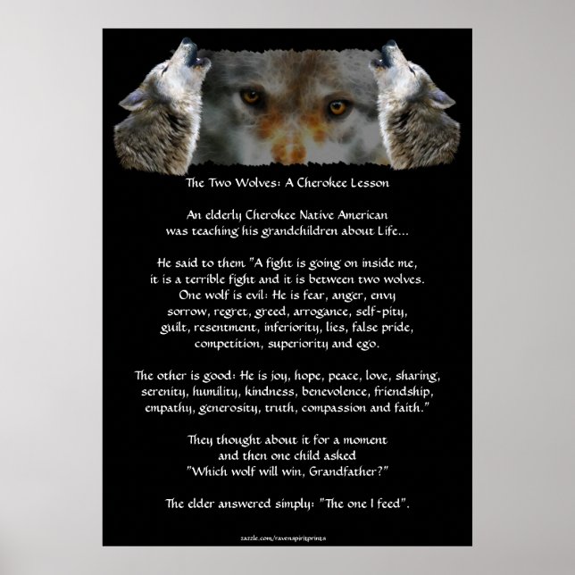 Två VARGAR: Vargen CHEROKEE STORY Art Poster (Framsidan)