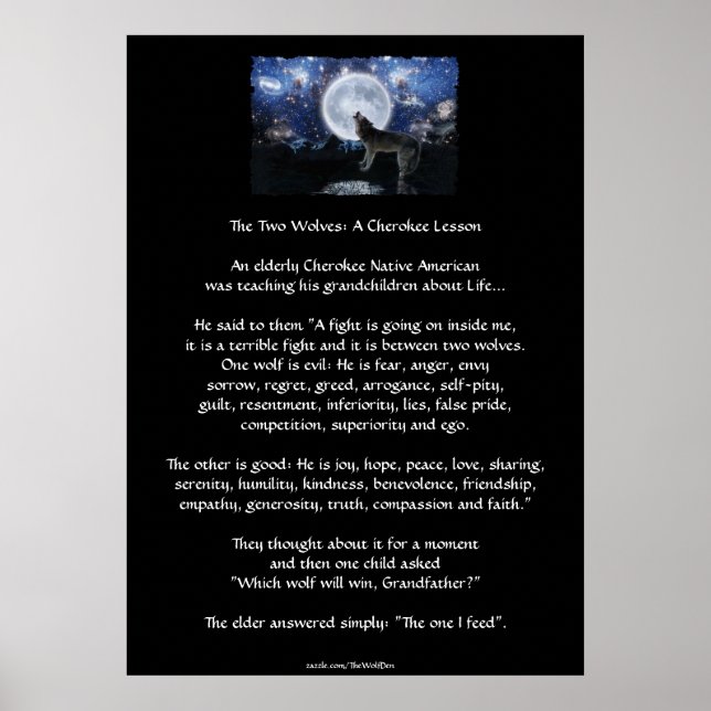 Två VARGAR: Vargen CHEROKEE STORY Art Poster (Framsidan)