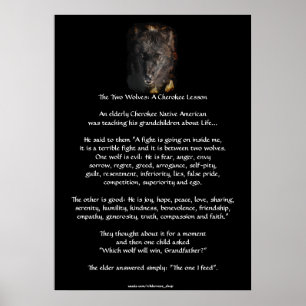 Två VARGAR: Vargen CHEROKEE STORY Art Poster