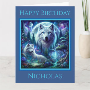 Två Varger i ett Fantasy World Birday Card Kort