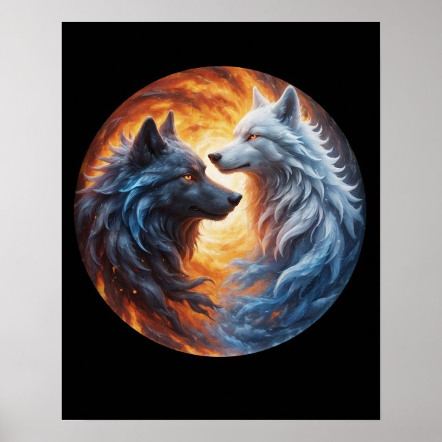 Två vargers yin Yang-design Poster (Framsidan)
