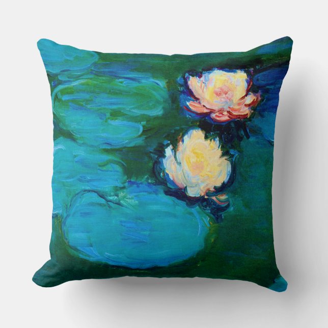 Två Vatten Lily Flowers Claude Monet Fine Art Kudde (Framsida)